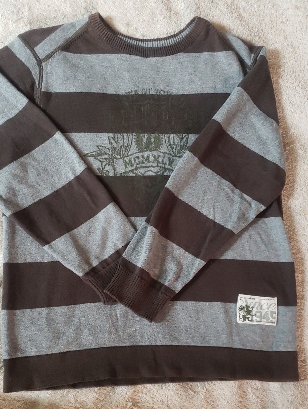 🔥4 For $20 - ☀️Slight Sun Damage - Kids Grey & Brown Striped Sweater Top